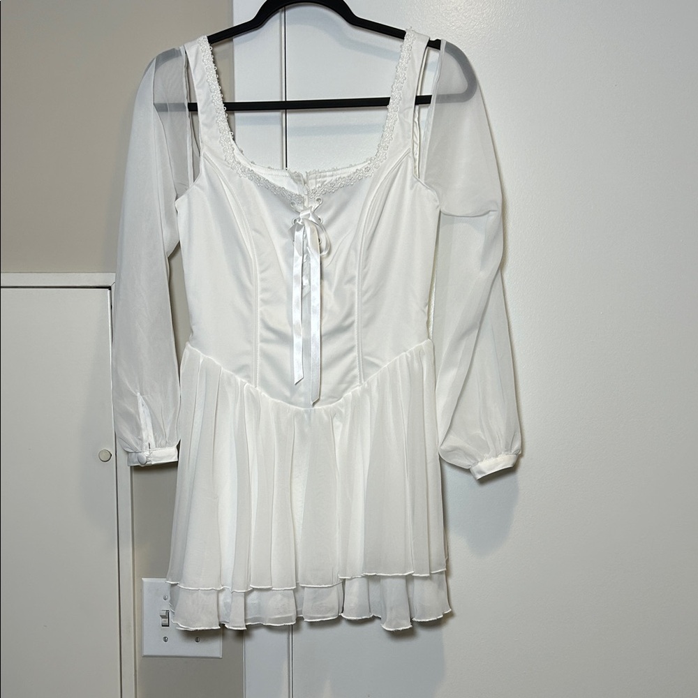 Dolls Kill White Halloween Sheer Long Sleeve/Off-shoulder Dress
